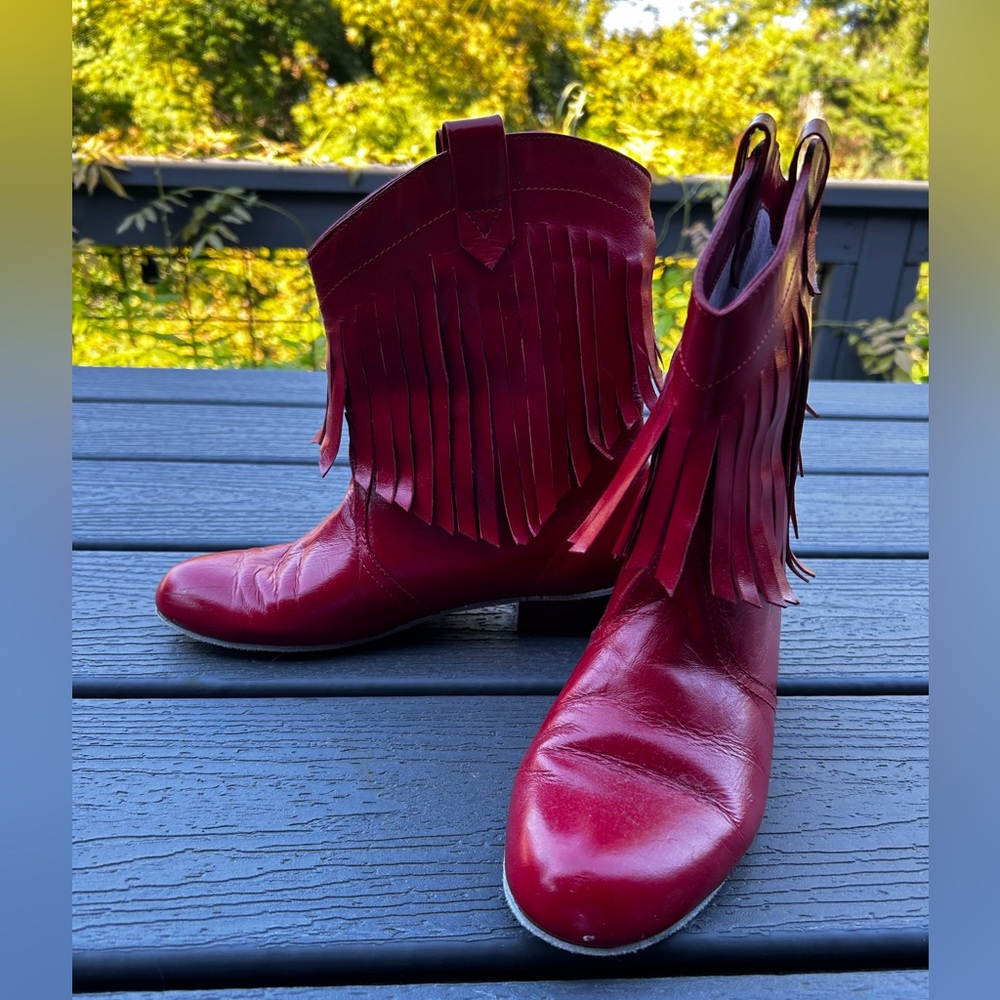 Cherry Red Vintage Fringe Cowboy Boots